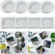 8Pcs Resin Coaster Molds Set, Include 4 Square and 4 round Thick Silicone Molds