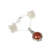925 Solid Sterling Silver Red Carnelian Chain Pendant-19 Inch Q512