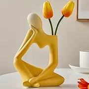 Arawat Ceramic Thinker Vase Yellow Flower Vase for Home Decor Modern Cute Boho Vases for Table Room Decor Unique Aesthetic Vase Ceramic Decorative Face Vases for Centerpieces Birthday Gifts for Women