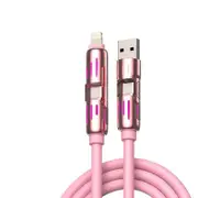 1.5M Universal Pd Fast Charging Cable With Led Indicator Silicone Multiple Connector Options Pink Cables & Adapters