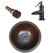 15" Round Copper Undermount Bath Vanity Sink with Daisy Drain and ORB 7" Faucet
