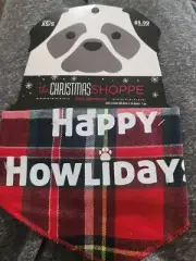 Christmas Shoppe Happy Howlidays Dog Bandana Red Plaid Flannel New With Tags
