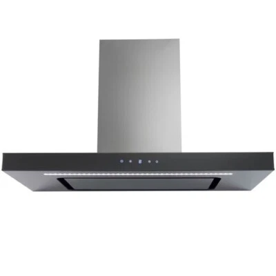 Euromaid 90cm Stainless Steel & Black Glass 1000m3/hr Canopy Rangehood CFP9BG