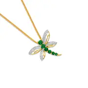 9ct Created Emerald & Diamond Dragonfly Pendant in Green