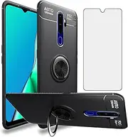 Asuwish Phone Case for Oppo A9 2020/A5 2020/A11/A11x with Tempered Glass Screen Protector Cover and Cell Accessories Kickstand Magnetic Ring Holder Silicone Soft TPU Mobile Slim 5A 9A Women Men Black