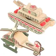 2Pcs Tank and Helicopter Wooden for Playthings to Enhance Hand Eye Coordination and Imagination for Parties and Decor