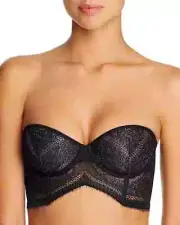 Calvin Klein Medallion Lace Lightly Lined Longline Strapless Bra 38C Black NWT