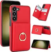 for Samsung Galaxy A14 Wallet Case with Card Holder,Leather Cover with RFID Blocking,360°Rotating Ring Holder Stand Magnetic Clasp Shockproof Phone Case for Samsung A14 5G 6.6" (Red)