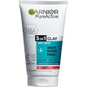 Garnier Pure Active 3 in 1 Wash Scrub and Mask 150ml