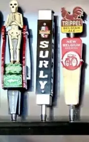 BEER TAP HANDLE DISPLAY WALL MOUNTED HOLDS THREE INCLUDES BRACKETS SOLID WOOD