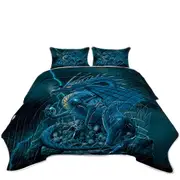 Fantasy Art Scary Human Skulls Blue Dragon Coverlet
