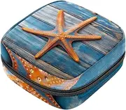 Period Bag,Sanitary Napkin Storage Bag,Wooden Background with Starfish,Tampon Holder for Purse