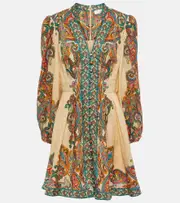 [Zimmermann] Zimmermann Ottie Plunge paisley linen minidress AU 6 multicoloured
