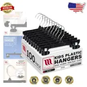 Children's Clothing Essentials: 100 Black Hangers with Rotatable Hooks & Clips