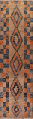 Geometric Modern Moroccan Oriental Runner Rug 3x13 Handmade Wool Carpet