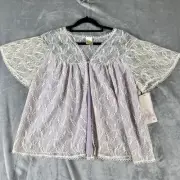 Vintage Size 16 Lilac & Beige Lace Bed Jacket Brunch Coat Dri Nylon Variety