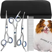 Dog Grooming Scissors,Dog Trimming Scissors for Grooming | Professional 5-in-1 Dog Hair Cutting Scissors Set with Safety Round Tip, Pet Grooming Shears for Dogs
