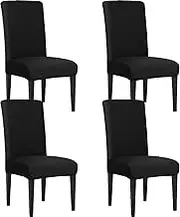 Dining Chair Covers Stretch Removable Washable Chair Covers Chair Protector Home Decor, Spandex Dining Chair Protector Cover for Dining Room Kitchen Home or Party Set of 4, Black