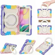 Case Compatible with Samsung Galaxy TAB A8.0 2019 T290/T295 with 360 Degree Rotating Stand Handle Case Three-in-one Shatter-Resistant Shell, Drop-Proof,Shoulder Strap/Pencil Holder (Rainbow Pink)