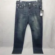 True Religion Geno Flap Jeans Mens Size 34 (Actual 36x32) Relaxed Slim Stretch