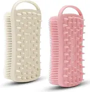 MtBoi 2 PC Silicone Exfoliating Body Scrubber, 2 in 1 Silicone Body Shampoo Brush, Soft Silicone Loofah for Sensitive Skin, Shower Silicone Hair Scalp Massager, Easy to Clean, Lather Well (Grey&Pink)