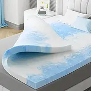 Memory Foam Mattress Topper Twin 3 Inch - Flexpedic Cooling Gel Foam Mattress Topper Queen Pad for Back Pain Relief - Ventilated and Breathable - CertiPUR-US Certified - Soft & Blue
