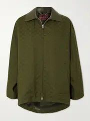 [Gucci] Gucci - Leather-trimmed Cotton-blend Canvas-jacquard Jacket - Army green - IT44 IT 44 Green