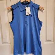 EP New York NWT Womens Med Sleeveless Polo w/Contract Piping PARROT BLUE $72