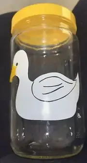 Glass Jar Yellow Lid Country Geese Duck DF Design 80's Vintage Canister