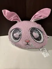 Top Trenz Reversible Sequin 15” bunny rabbit pillow Pink Grey White NWT