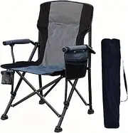 Veylenix Oversized Camping Chair Heavy Duty Foldable Outdoor Beach Chair Supports 200KG, with Hard Armrest Cup Holder Side Pocket, GreyBlack