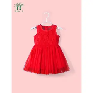 寶寶夏季洋氣兒童周歲紅色背心裙