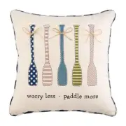 Mud Pie Home WORRY LESS PADDLE MORE 18" Sq Oars Applique Throw PIllow
