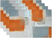 Grey and Orange Placemats Set of 4,Washable Heat Resistant Non-Slip Gray Placemats for Dining Table Coffee Kitchen Decor Modern Art Farmhouse Cloth Table Mat 12x18 Inch Burnt Dark Orange Place Mats