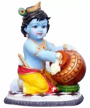 Lord Bal Gopal Krishna Maakhan Pot Idol Figurine Statue Sculpture 8 inches