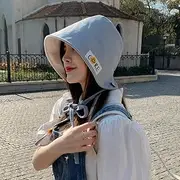 [Ling88] Women Spring Summer Bucket Hats Lovely Smiling Face Bandage Sun Hat Wide Brim Anti-Uv Foldable Panama Fisherman Hat Female Caps Sun Hat Big Brim Hat-5