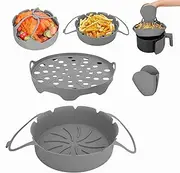 Kitsphere Air Fryer Silicone Liner Set Reusable Silicone Baking Tray with Rack, Oil Filter & Mitt, Air Fryer Accessories Fit 5L–10L Basket Replacement for Parchment Paper
