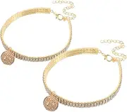 CLISPEED 2Pcs Rhinestone Pet Collar with Bell Adjustable Elastic Cat Dog Necklace for Everyday Use Sparkling Decorative Collar for Pets