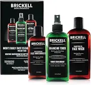 Brickell Men's Daily Face Cleanse Routine for Oily Skin, Alcohol Free Toner, Gel Facial Wash and Moisturizer, Natural and Organic, Unscented