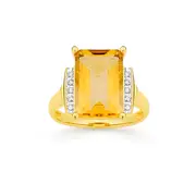 9ct Gold Citrine & Diamond Ring in Yellow