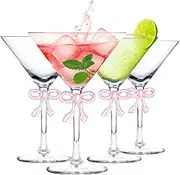LAUDEE 10 Oz Martini Glasses Set of 4,Crystal Cocktail Glasses with Reinforced Stems & Romantic Pink Bow Elegant Espresso Martini Glasses for Party, Work Gatherings, Housewarming,Home Bar