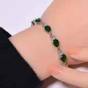 Tsavorite, Cubic Zirconia Gemstone 925 Sterling Silver Tennis Bracelet 7.99" B27