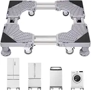 Heavy Duty Fridge Stand Mobile Base , Washing Machine Stand with 8 Locking Wheels and 4 Strong Feet 20"-27", Adjustable Furniture Dolly for Washer, Refrigerator and Dryer