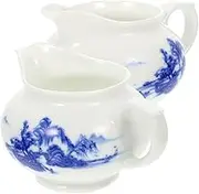 BESTYASH 2Pcs Blue and White Ceramic Gravy Boat Condiment Dispenser for Sauces Dips and Dressings for Home Restaurants and Catering