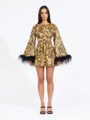 BNWT ALICE MCCALL GOLD DUST FEATHER MINI DRESS - SIZE 10 AU/6 US (RRP $879)