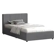 ALFORDSON Bed Frame with Gas Lift Storage Base Single Size, Bed Platform Foundation with Linen Fabric Upholstered Tufted Headboard for Mattress Topper, Tricia Fabric Grey