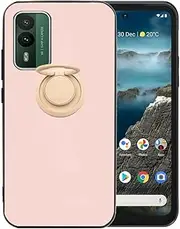 [Ranyi] for Nokia XR21 TA-1486 Case, Nokia XR21 Phone Case, Slim Flexible Pure Solid TPU Case with 360 Rotating Ring Holder Kickstand Protection Rubber Case Cover for Nokia XR21 TA-1486 -Pink