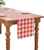 LUOLUO Buffalo Checkered Yarn Dye Table Runner Washable Gingham Plaid Table Runners for Easter, Kitchen, Holiday Dinner, Dining and Outdoor Picnic (Red,14×118)