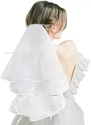 [YangQian] Wedding Veil Short Costume 2 Tier Tulle Veils for Brides Bridal Veils for Wedding Bride Hair Accessories Wedding Veil Women