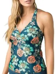 prAna Kayana Size Small (S) 34 D-Cup Underwire Tankini Top Atlantic Camelia